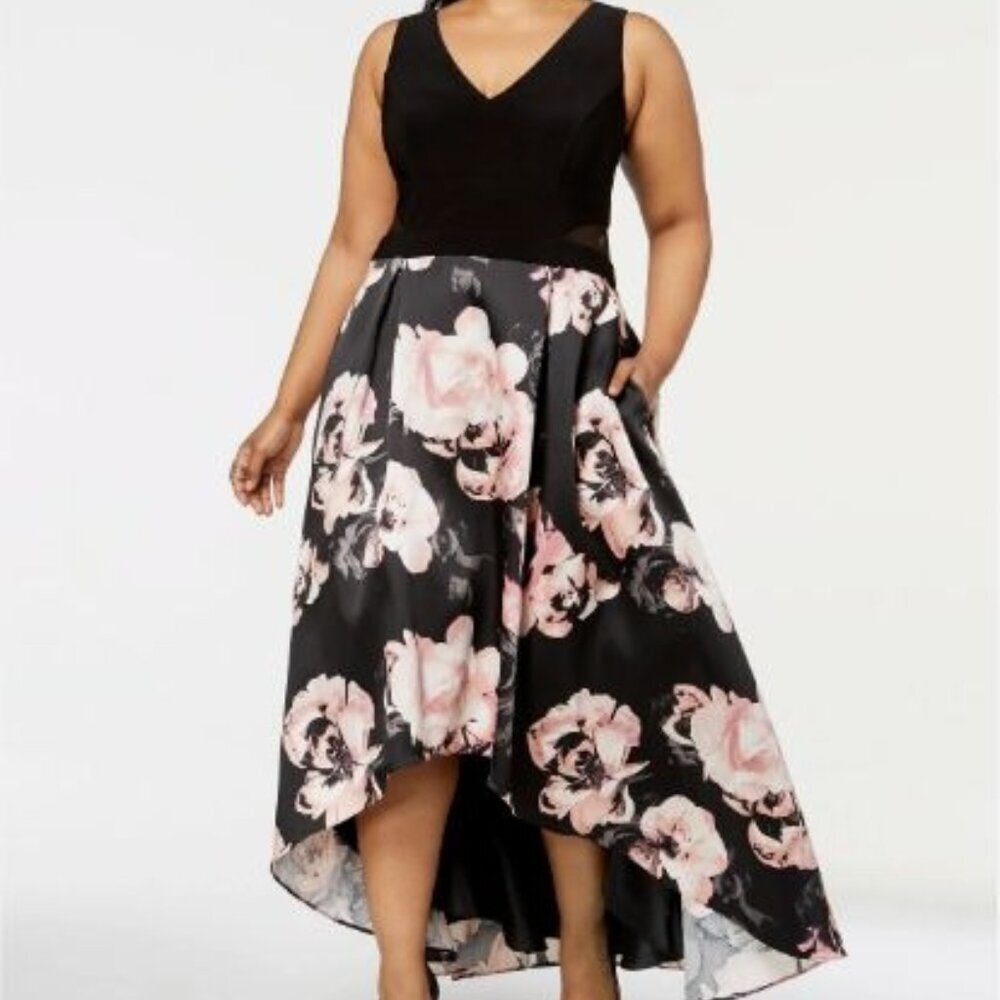 Xscape Formal Dress 12 Halter Neck Asymmetric Cutouts Detachable Bustle Floral